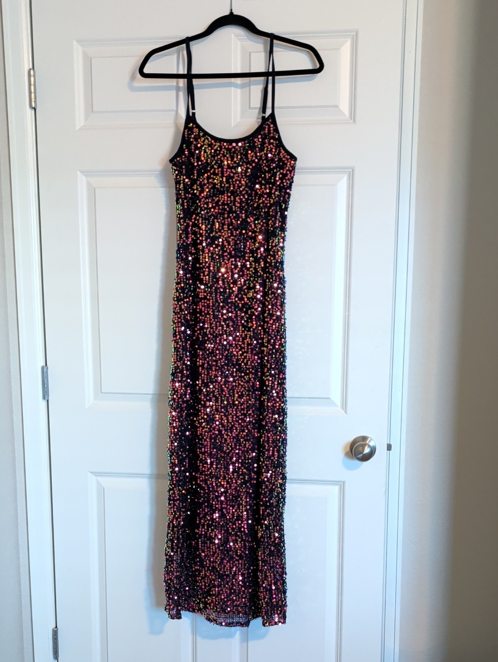 wild fable Black Sequin Maxi Dress with Multicolor Shine